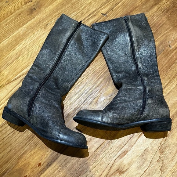 Anthropologie Miss Albright Women’s Pebbled Primped Leather Ruffle Tall Boots - Picture 10 of 13